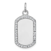 Sterling Silver Rhodium-plated Polished CZ Engraveable Dog Tag Pendant